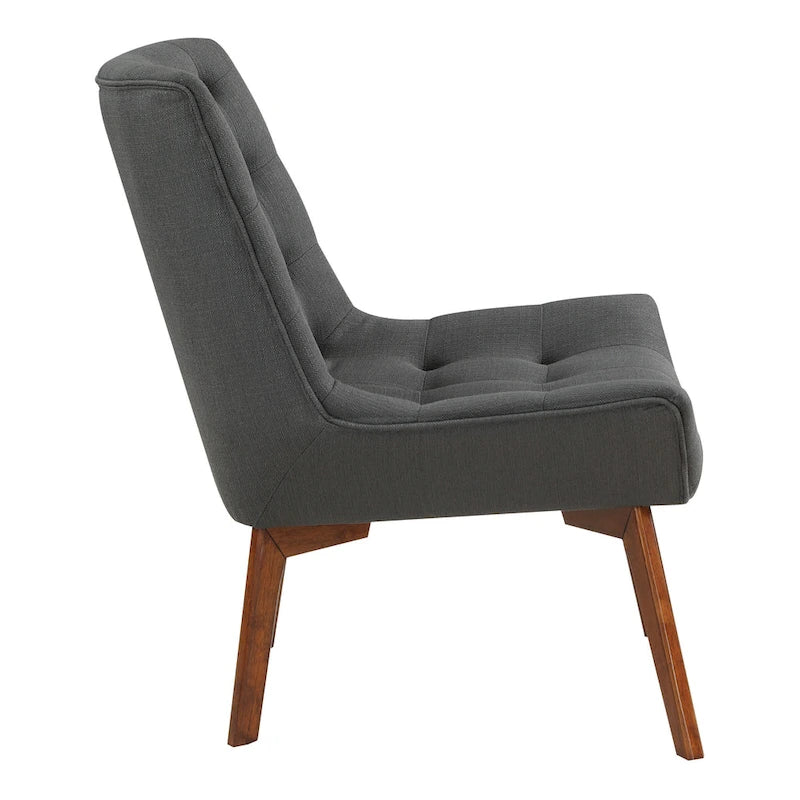 Button-Tufted Accent Chair with Wood Legs
