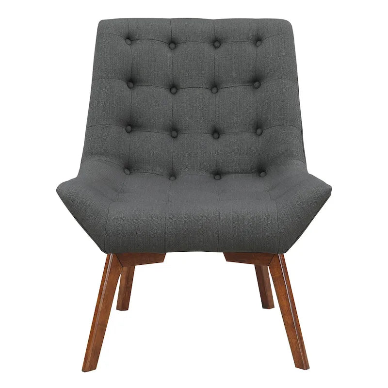Button-Tufted Accent Chair with Wood Legs