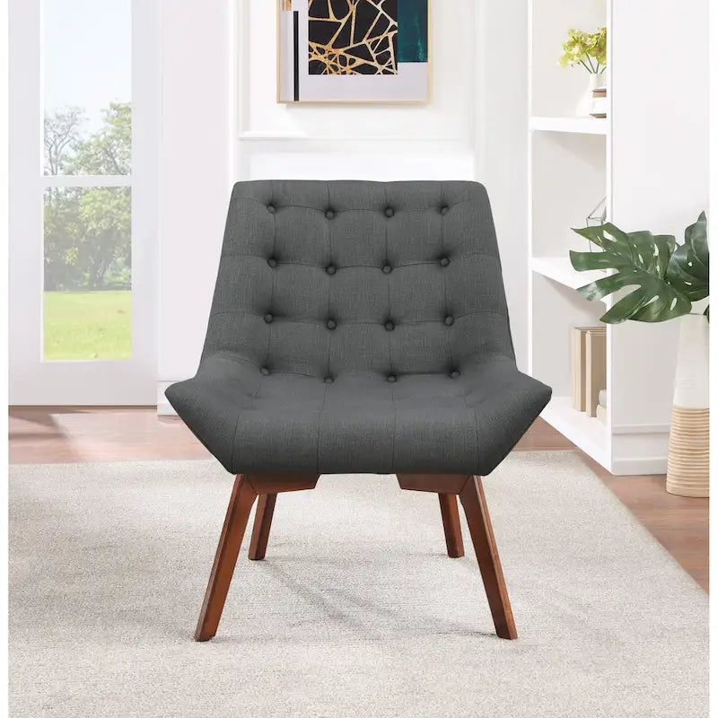 Button-Tufted Accent Chair with Wood Legs