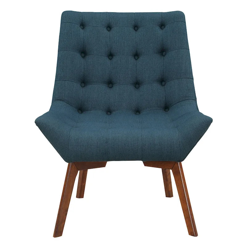 Button-Tufted Accent Chair with Wood Legs