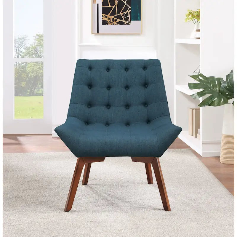 Button-Tufted Accent Chair with Wood Legs