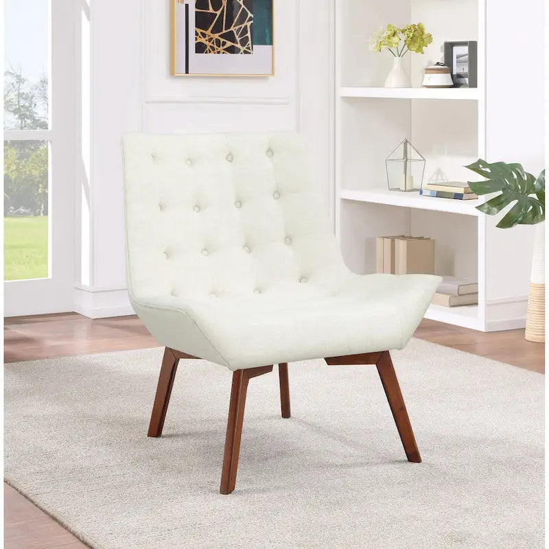 Button-Tufted Accent Chair with Wood Legs
