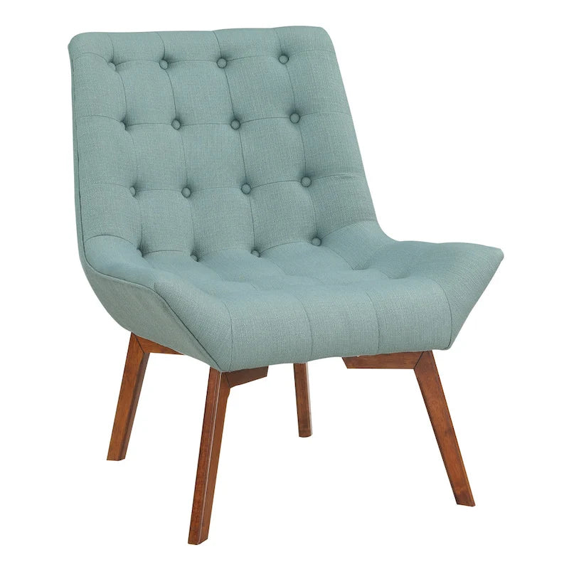 Button-Tufted Accent Chair with Wood Legs