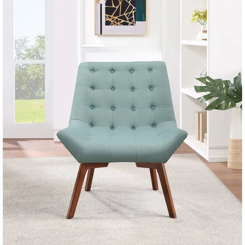 Button-Tufted Accent Chair with Wood Legs