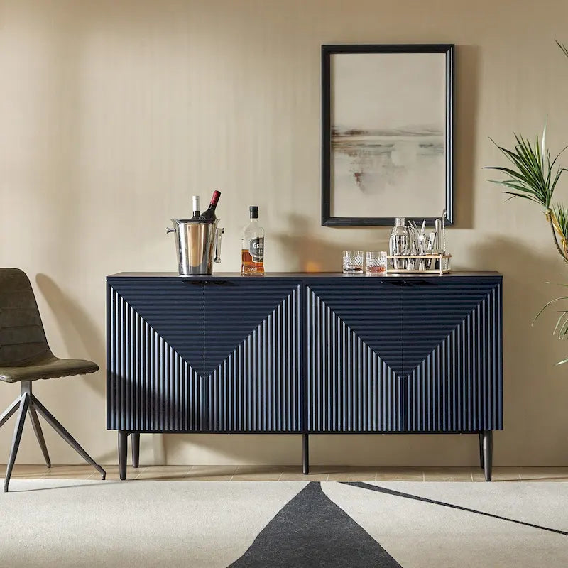 Modern 63Wide 4-Door Sideboard with Wine Rack and Metal Leg