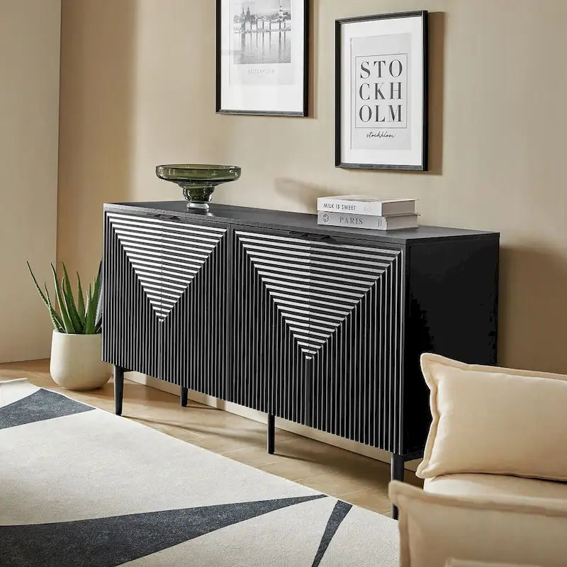 Modern 63Wide 4-Door Sideboard with Wine Rack and Metal Leg