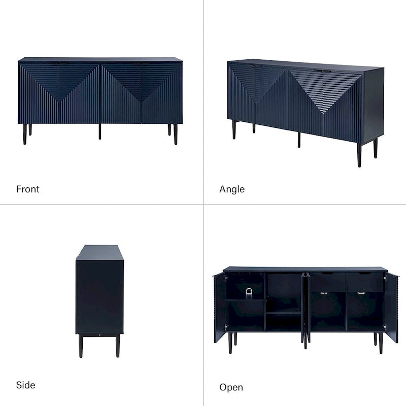 Modern 63Wide 4-Door Sideboard with Wine Rack and Metal Leg