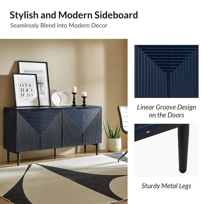 Modern 63Wide 4-Door Sideboard with Wine Rack and Metal Leg