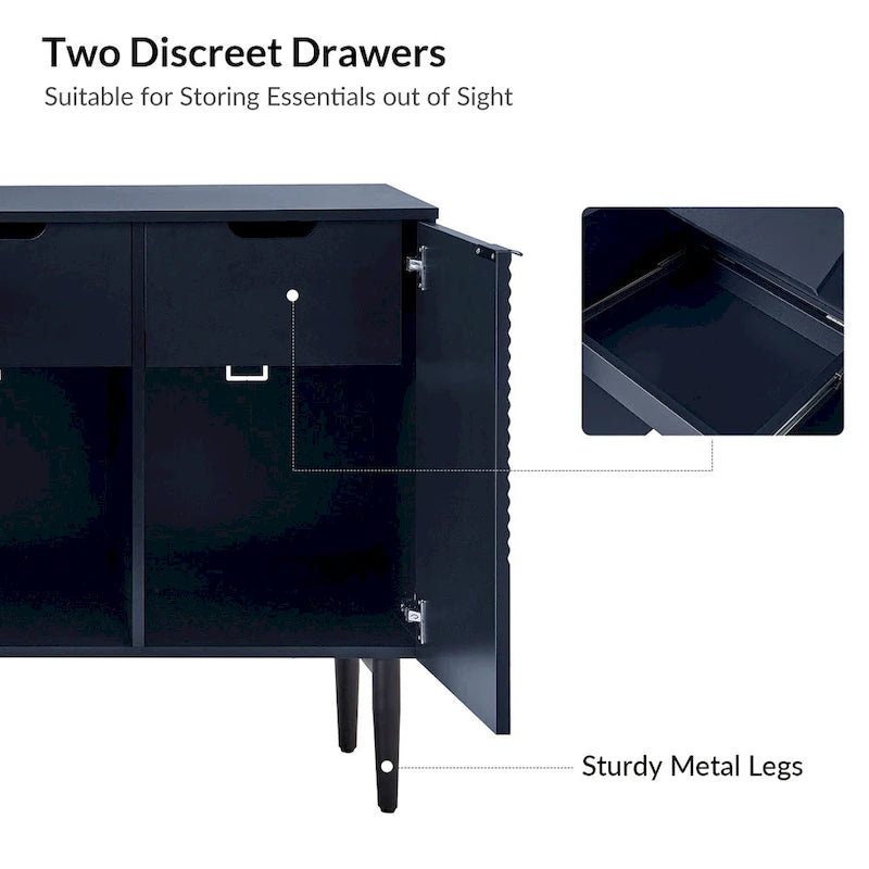 Modern 63Wide 4-Door Sideboard with Wine Rack and Metal Leg