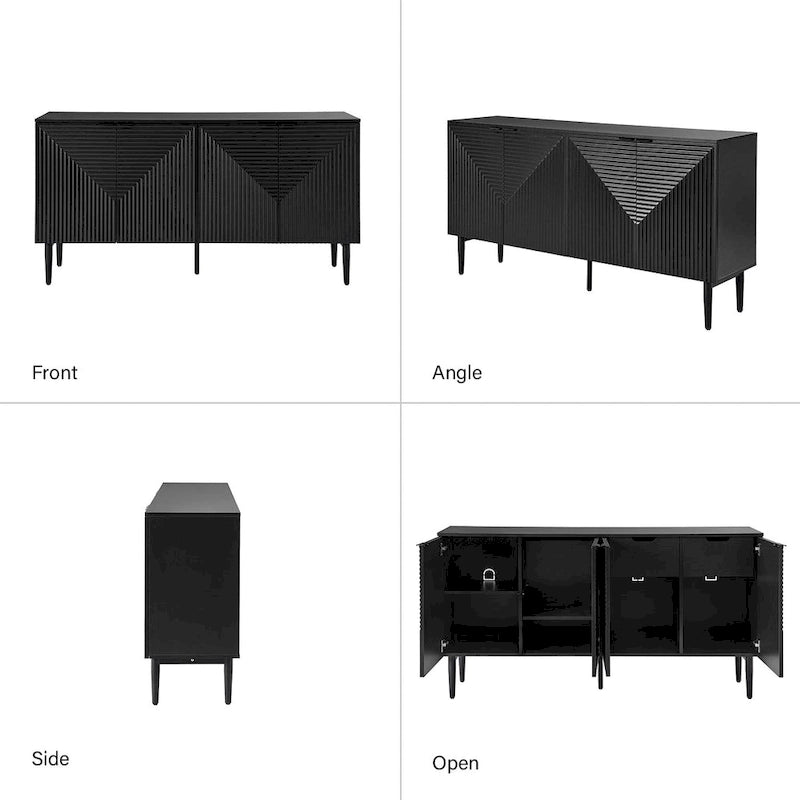 Modern 63Wide 4-Door Sideboard with Wine Rack and Metal Leg