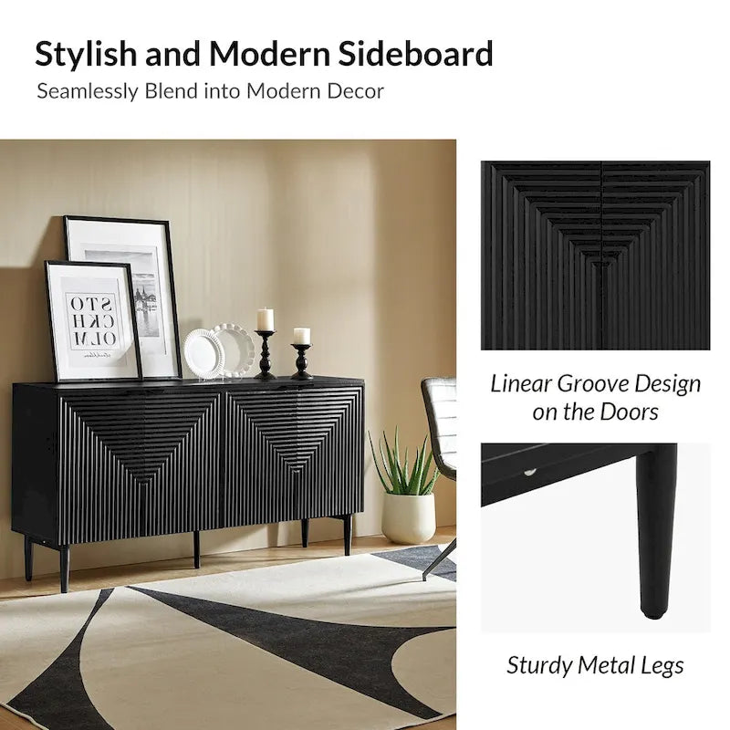 Modern 63Wide 4-Door Sideboard with Wine Rack and Metal Leg