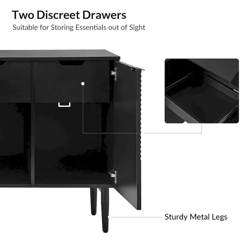 Modern 63Wide 4-Door Sideboard with Wine Rack and Metal Leg