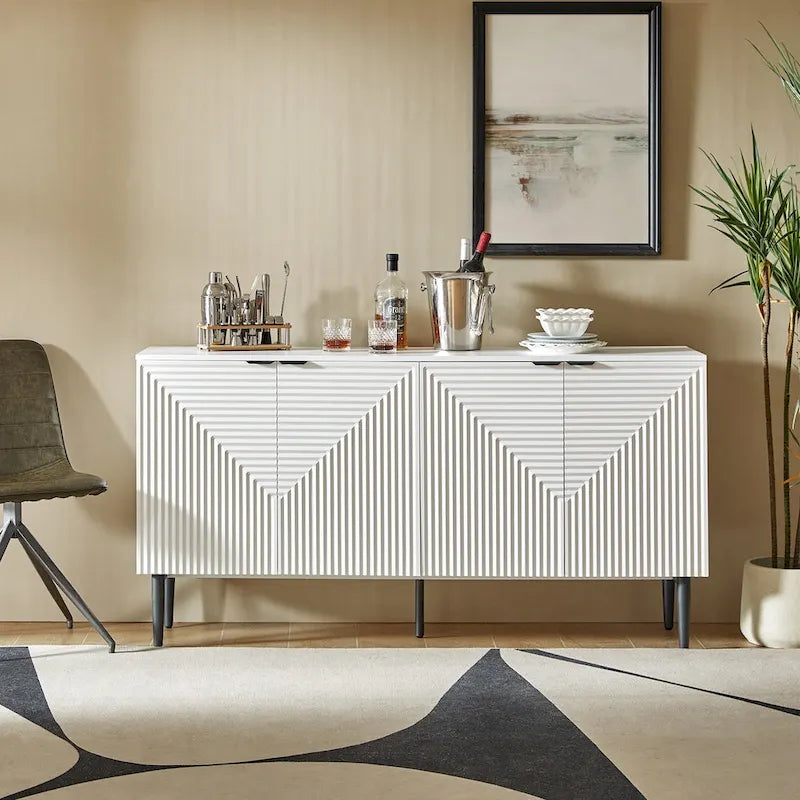 Modern 63Wide 4-Door Sideboard with Wine Rack and Metal Leg