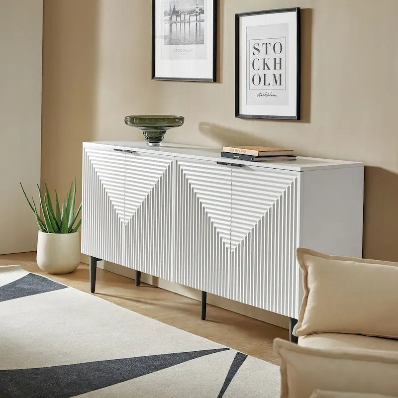 Modern 63Wide 4-Door Sideboard with Wine Rack and Metal Leg