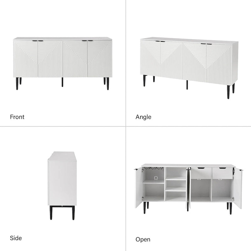 Modern 63Wide 4-Door Sideboard with Wine Rack and Metal Leg