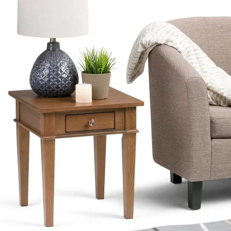 SOLID WOOD 18 inch Wide Square Transitional End Side Table - 18 W x 18 D x 20 H