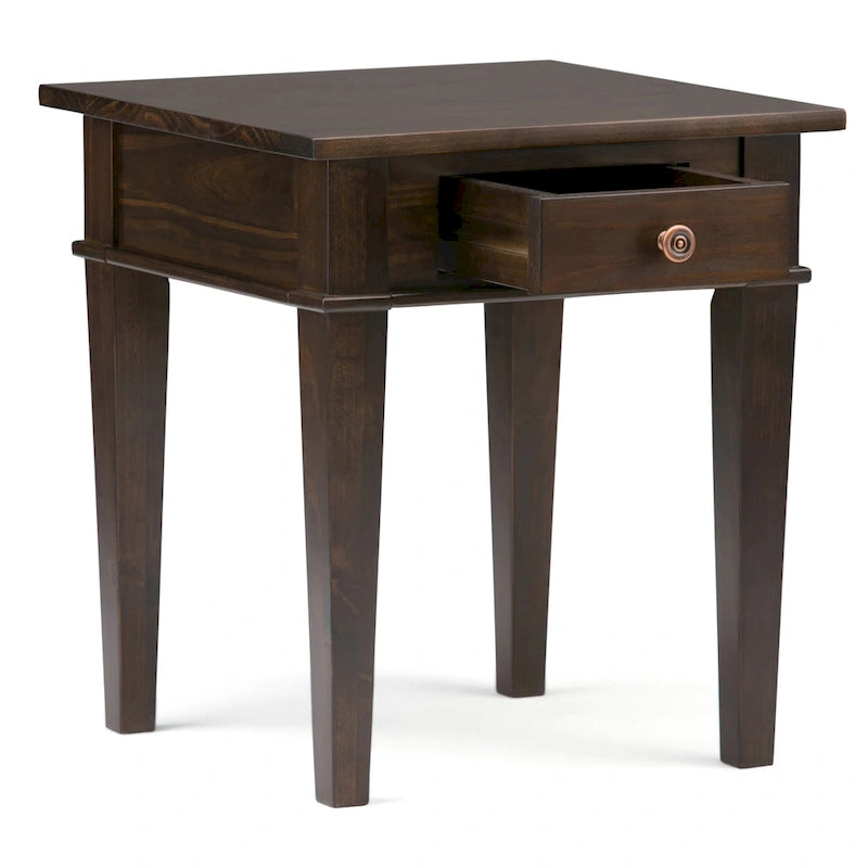 SOLID WOOD 18 inch Wide Square Transitional End Side Table - 18 W x 18 D x 20 H