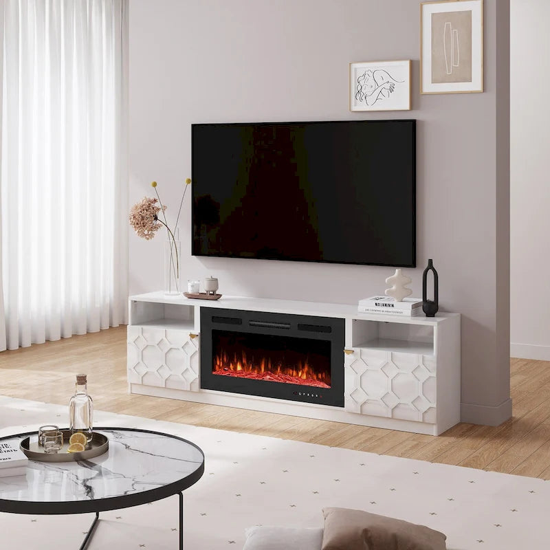 TV-Schrank, 70 Zoll, mit elektrischem Kamin, 36 Zoll