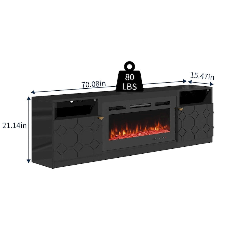 TV-Schrank, 70 Zoll, mit elektrischem Kamin, 36 Zoll