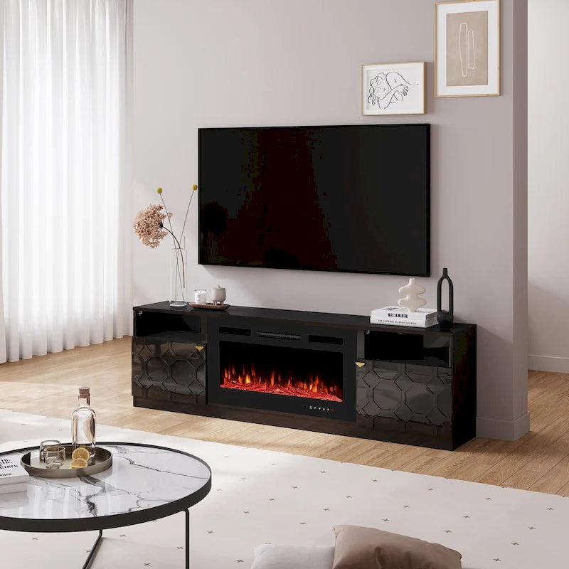 TV-Schrank, 70 Zoll, mit elektrischem Kamin, 36 Zoll