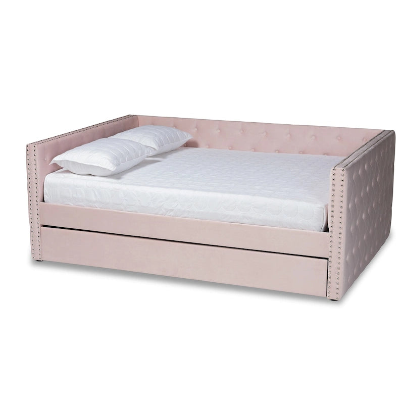 Modern Velvet Upholstered Daybed with Trundle