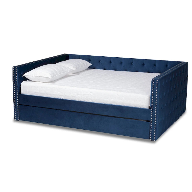 Modern Velvet Upholstered Daybed with Trundle