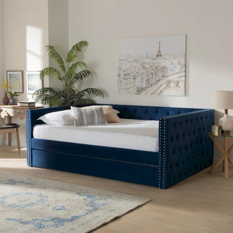Modern Velvet Upholstered Daybed with Trundle