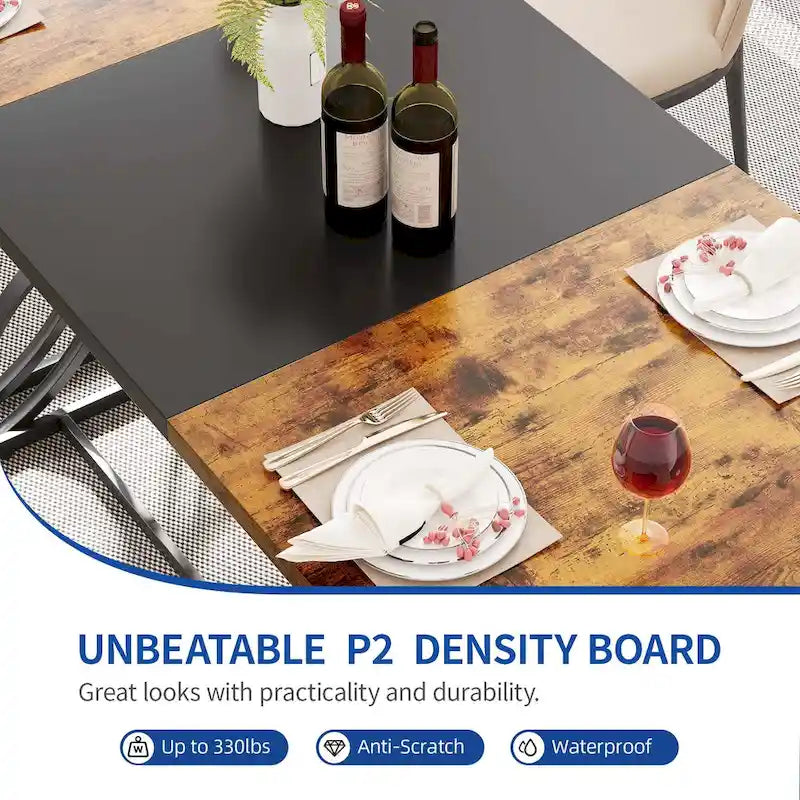 Farmhouse Rectangular Wood and Metal Dining Table for 6-8 People