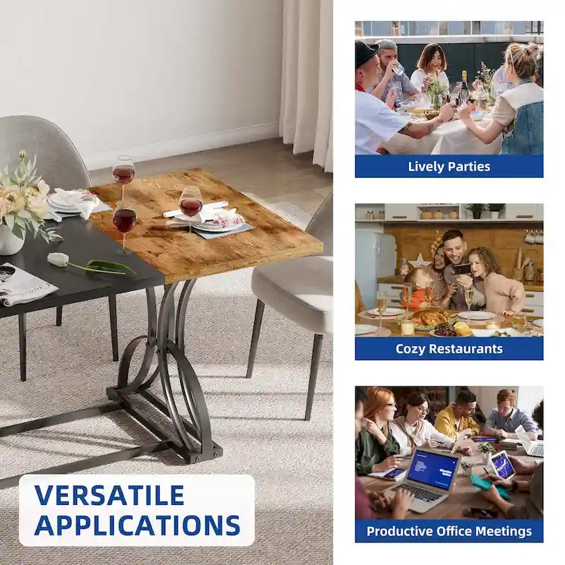 Farmhouse Rectangular Wood and Metal Dining Table for 6-8 People