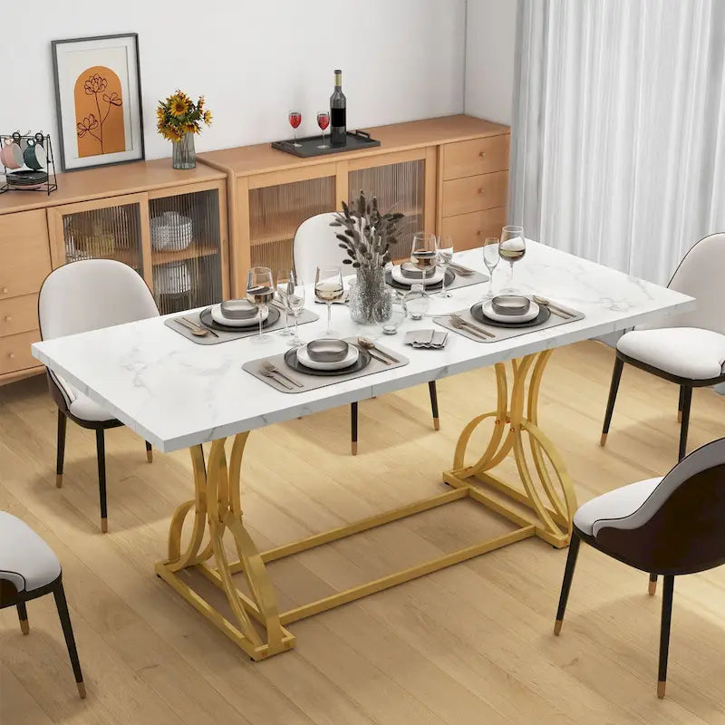 Farmhouse Rectangular Wood and Metal Dining Table for 6-8 People