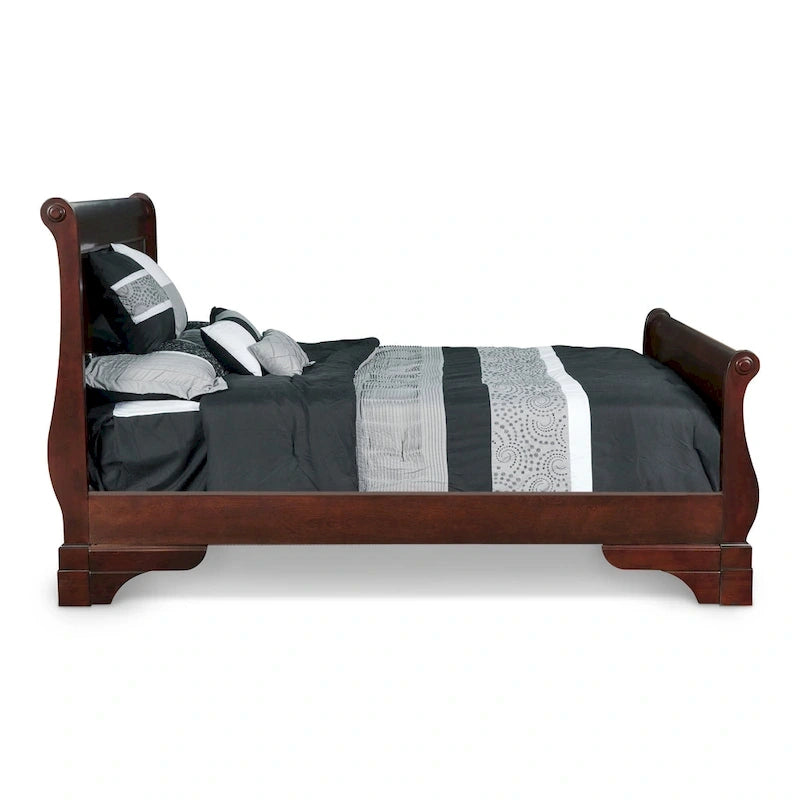 Holz-Schlittenbett mit Bordeaux-Finish