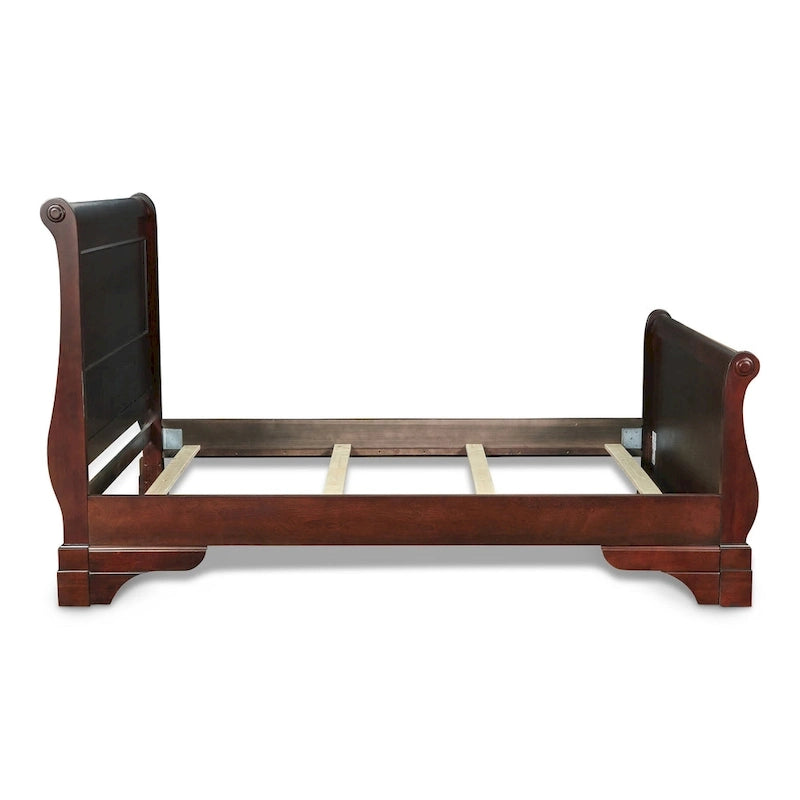 Wood Sleigh Bed in Bordeaux Finish