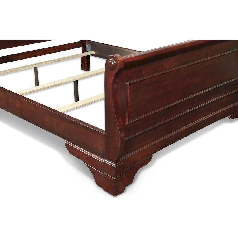 Wood Sleigh Bed in Bordeaux Finish