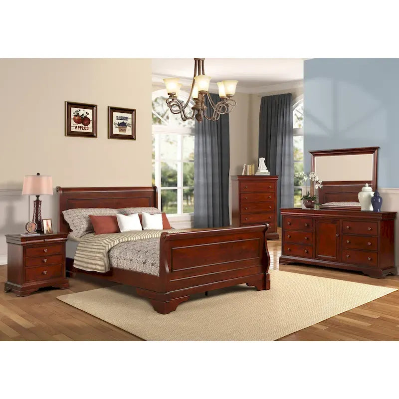 Holz-Schlittenbett mit Bordeaux-Finish