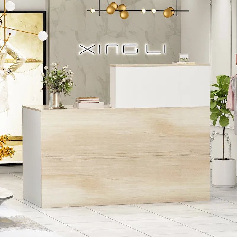 Reception Desk with Wood Front Counter and Lockable Storage