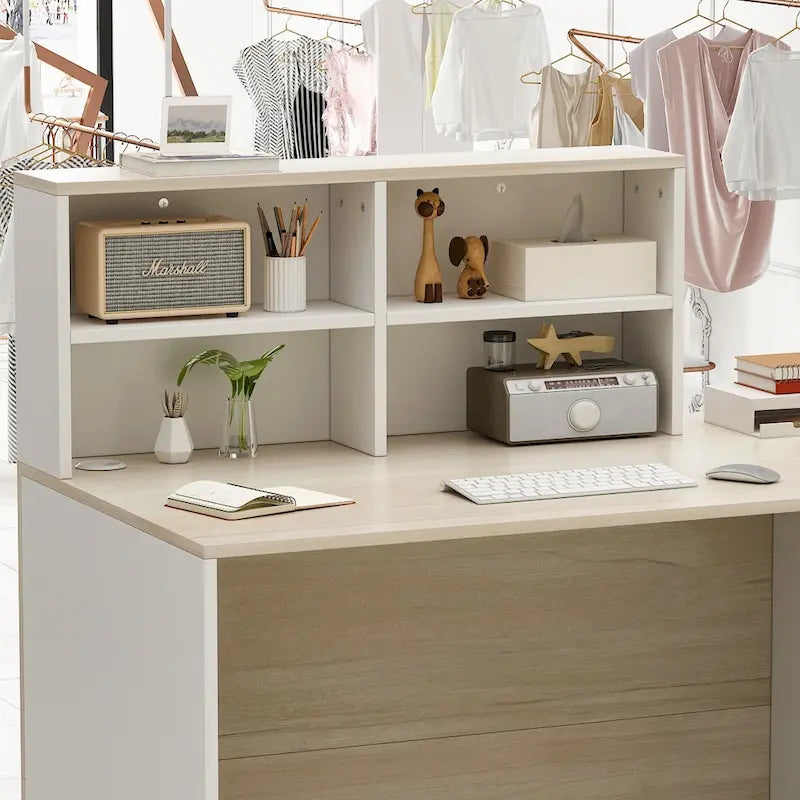 Reception Desk with Wood Front Counter and Lockable Storage