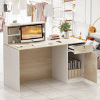Reception Desk with Wood Front Counter and Lockable Storage
