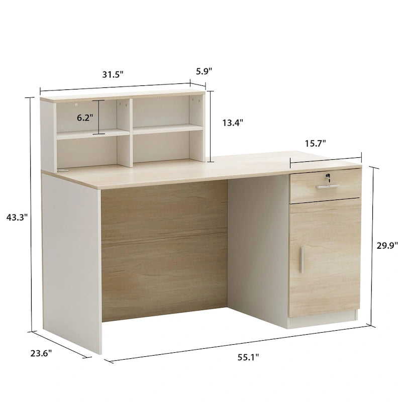 Reception Desk with Wood Front Counter and Lockable Storage