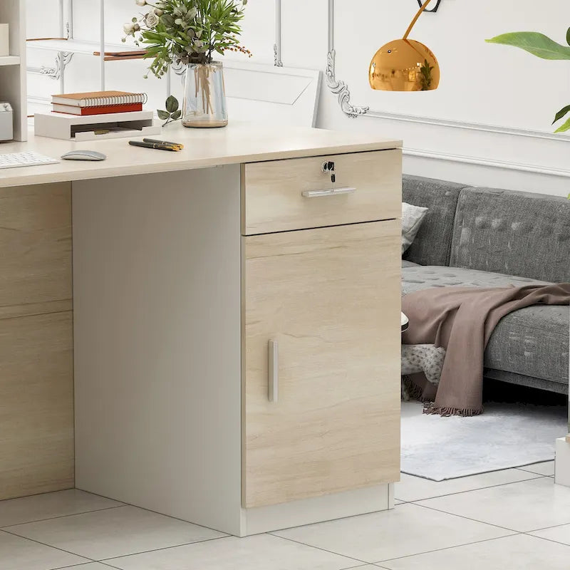 Reception Desk with Wood Front Counter and Lockable Storage