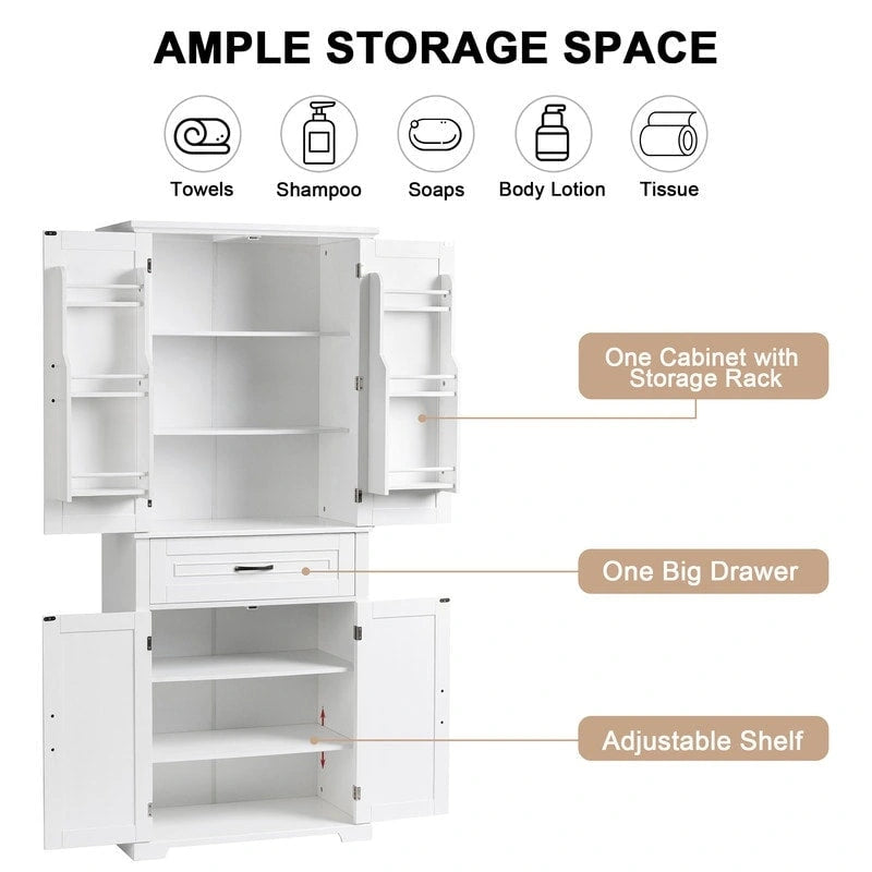 Freestanding Floor Cabinet with Doors, Drawer, and Adjustable Shelf
