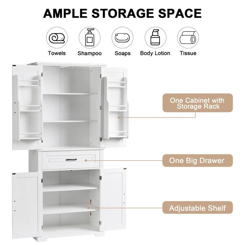 Freestanding Floor Cabinet with Doors, Drawer, and Adjustable Shelf