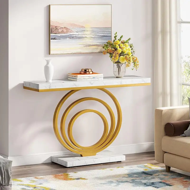 41 Inch Console Table with Ring Base for Entryway and Living Room