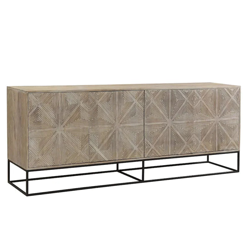 84-Zoll-Sideboard aus Mangoholz mit 4 Türen und Metalluntergestell