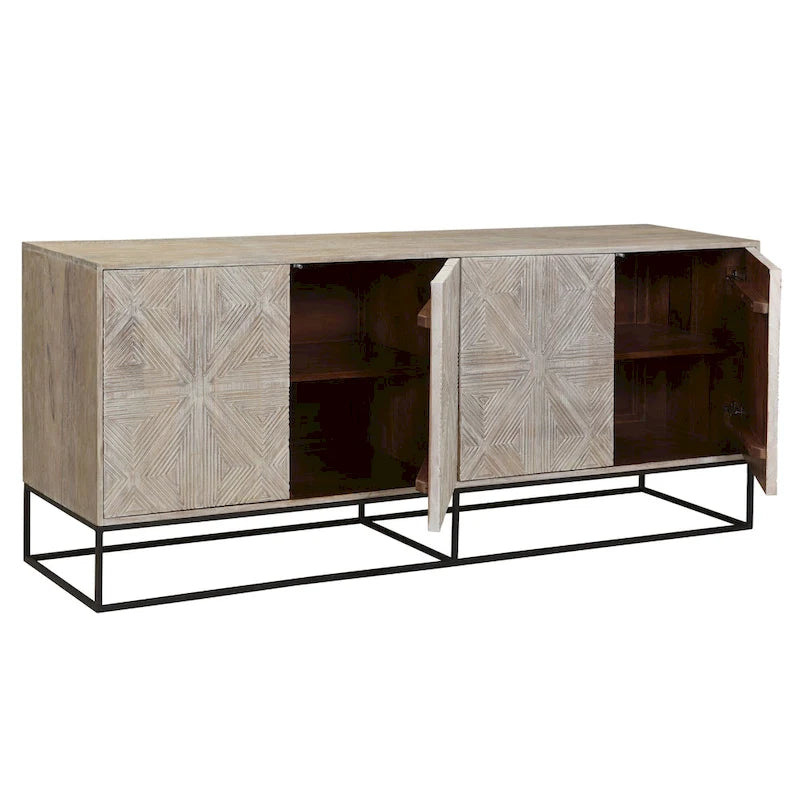 84-Zoll-Sideboard aus Mangoholz mit 4 Türen und Metalluntergestell