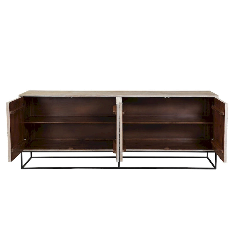 84-Zoll-Sideboard aus Mangoholz mit 4 Türen und Metalluntergestell