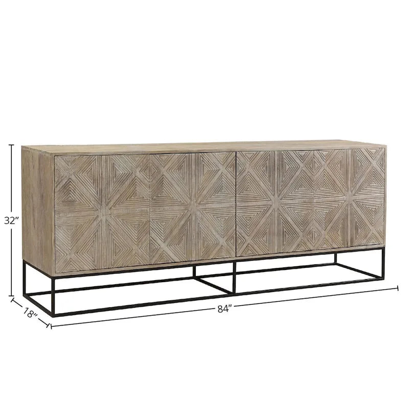 84-Zoll-Sideboard aus Mangoholz mit 4 Türen und Metalluntergestell