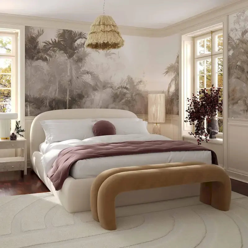 Cream Textured Velvet King Bed