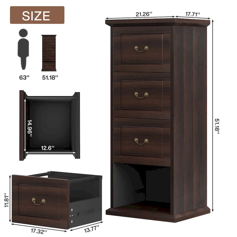 4-Drawer Vertical File Cabinet with Adjustable Hanging Rod for A4 and Letter Size