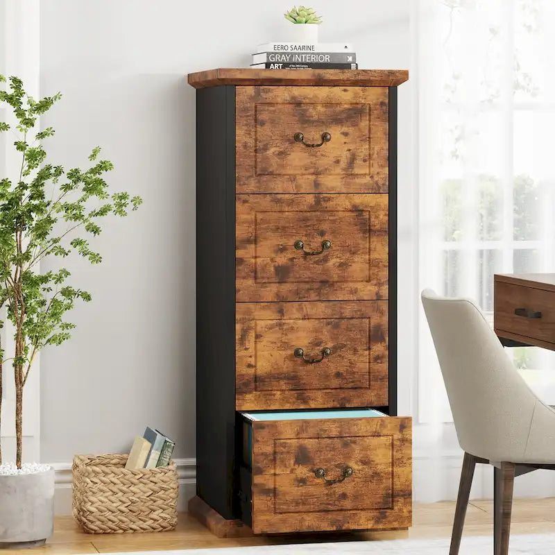 4-Drawer Vertical File Cabinet with Adjustable Hanging Rod for A4 and Letter Size
