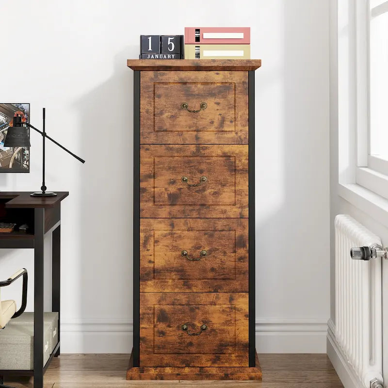 4-Drawer Vertical File Cabinet with Adjustable Hanging Rod for A4 and Letter Size
